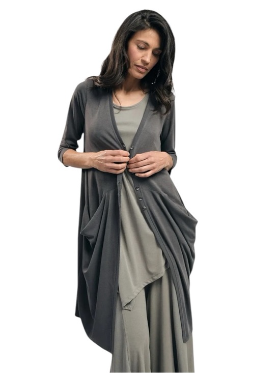 Alembika Sweaters - Alembika Essential Draped Cocoon Tunic Jacket Fog Gray Stripe Size 1 US 6-8 NWT